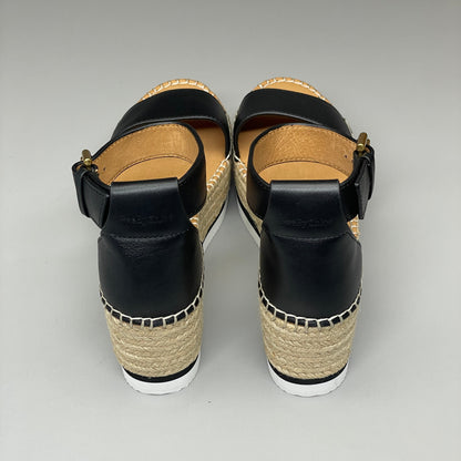 SEE BY CHLOÉ Glyn Calf Espadrille Platform Sandals Black Women's Sz 9 EU 39 SB32201A (New)