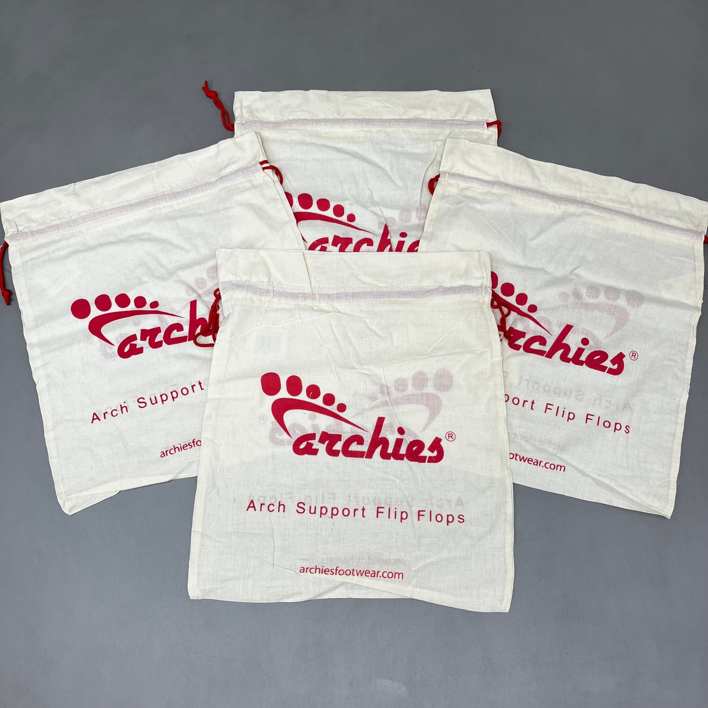 ARCHIES 4-PACK! Cotton Carry Bags for Footwear Flip Flop Sandals 17"x14" Tan (New)