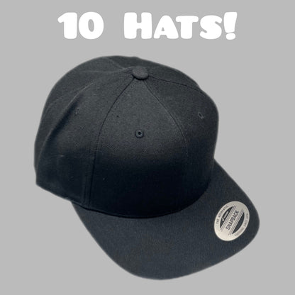 YUPOONG (10 PACK) Classic Snapback Baseball Cap Hat Black Bulk!