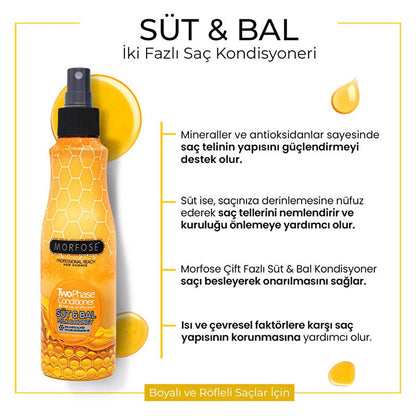 Morfose Milk & Honey Double Phase Leave-In Conditioner & Heat Protectant Spray for Nourished Hair - 7.45 fl oz