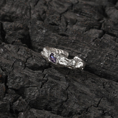Hip-Hop 925 Silver Ring with Purple Zircon