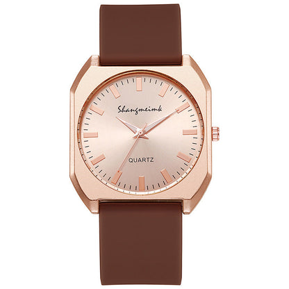 Simple, square quartz silicone watch with a stylish silicone strap
