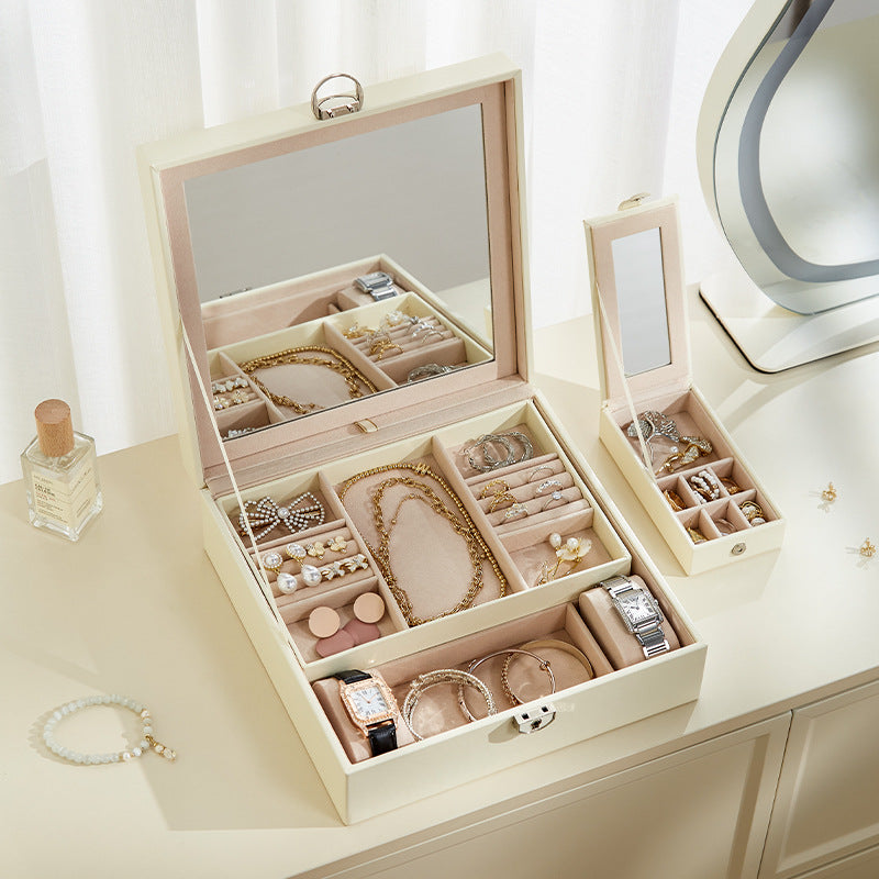 PU leather lockable mirror three-layer single-layer jewelry box