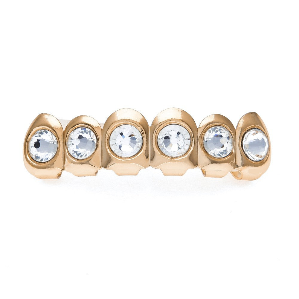 Hip-hop diamond-encrusted and gold-plated teeth grillz