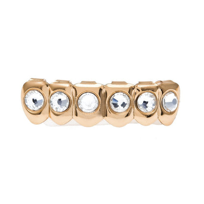 Hip-hop diamond-encrusted and gold-plated teeth grillz