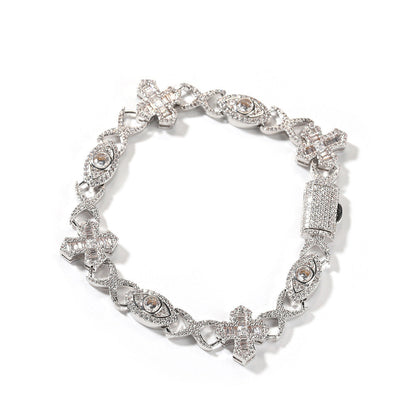Hip Hop Zirconia Eye Cross Bracelet
