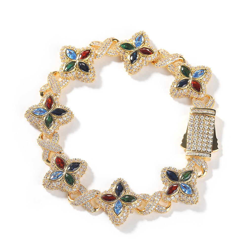 Hip-hop zircon colored infinite four-leaf clover bracelet