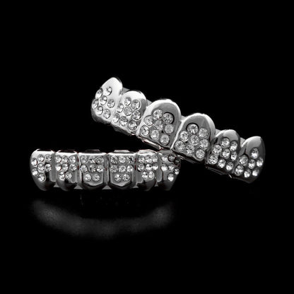 Hip-hop diamond-encrusted and gold-plated teeth grillz