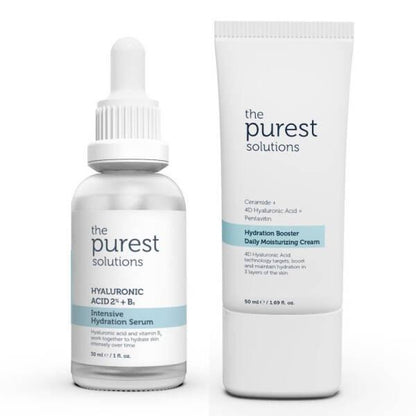 The Purest Solutions Intensive Hydration Skincare Set - Hyaluronic Acid Serum & Ceramide Moisturizing Cream for Dry Skin