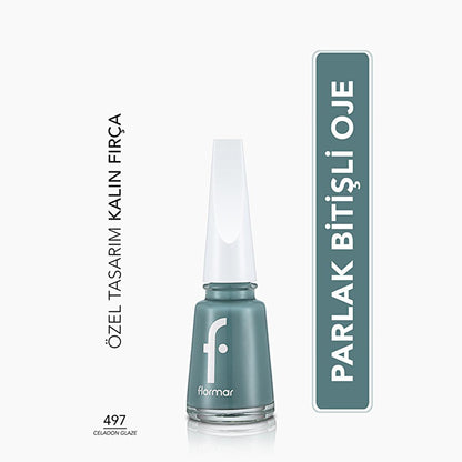 Flormar Nail Enamel High Pigment 497 Celadon Glaze - Long-Lasting Nail Polish