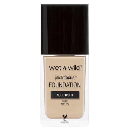 Wet n Wild Photo Focus Foundation Nude Ivory - High Coverage Matte Liquid Foundation for Flawless Finish