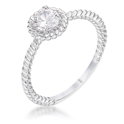 .45Ct Plated Mini Twisted Rope CZ Solitaire Ring