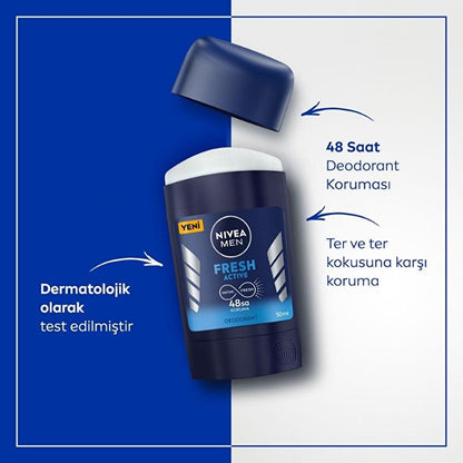 Nivea Men Fresh Active Deodorant for Men - 48 Hour Protection, Long-Lasting Freshness, Dermatologically Tested - Nivea Men Deodorant