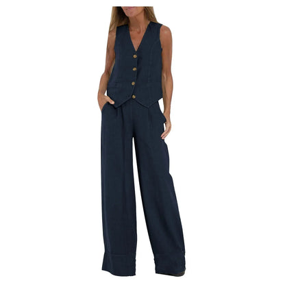 Women Sleeveless Vest – Casual Colorblock Collage Pants Suit