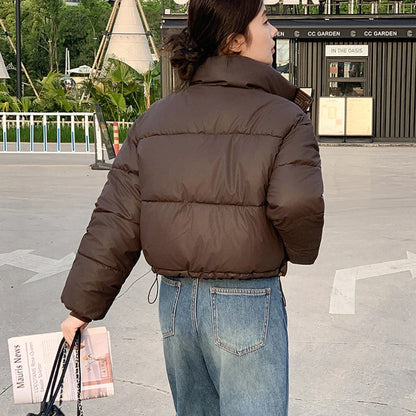 Women Winter Cropped Jacket – Warm Cotton-Padded Puffer Coat