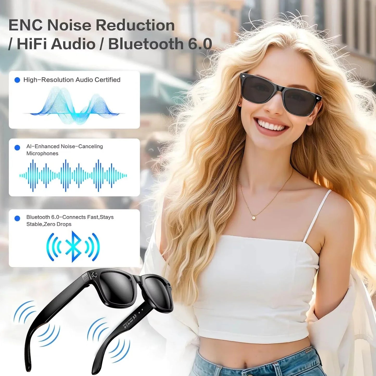 AI Smart Camera Glasses Photo Video Recording Translation Bluetooth Call Sunglasses