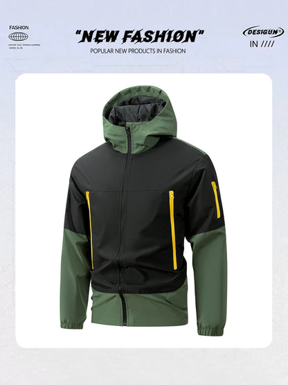 Men Windproof Jacket – Hooded Sportswear for Outdoor Autumn & Winter