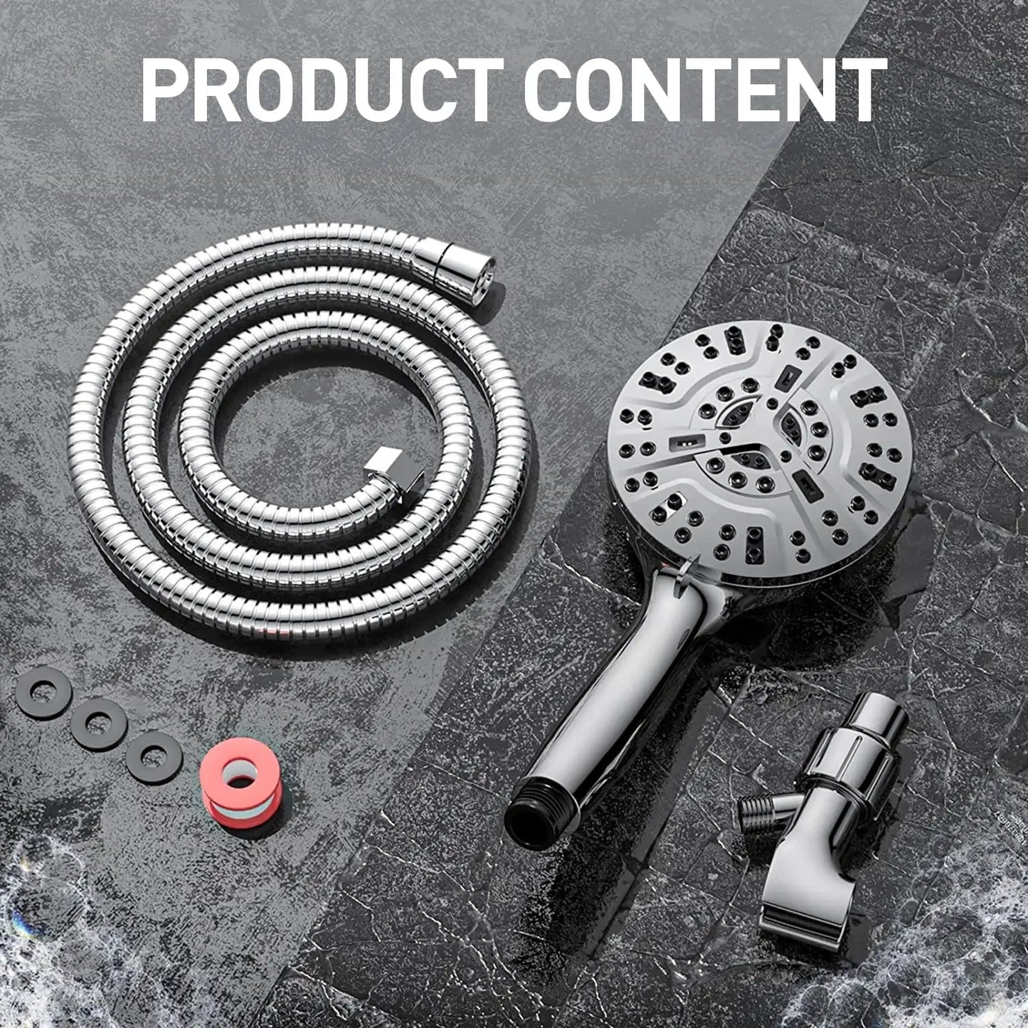 High Pressure Shower Head with Handheld & 10 Spray Modes, Stainless Steel Hose