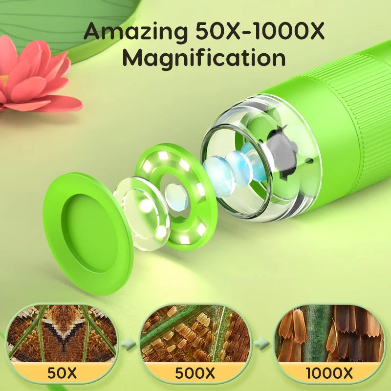 Kids Digital Microscope 1000X Handheld Microscope with LED Lights USB