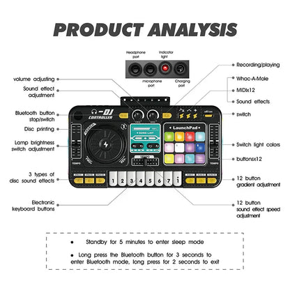 Kids DJ Mixer Controller Toy with Microphone Electronic Music Play Set