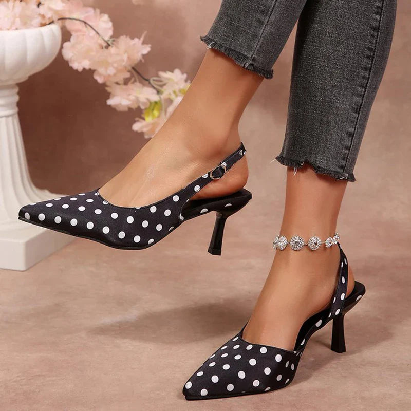 Vintage Polka Pot Pointed Toe Pumps Women Banquet Stiletto High Heel Shoes for Woman Adjustable Buckle Strap Chic Summer Shoes