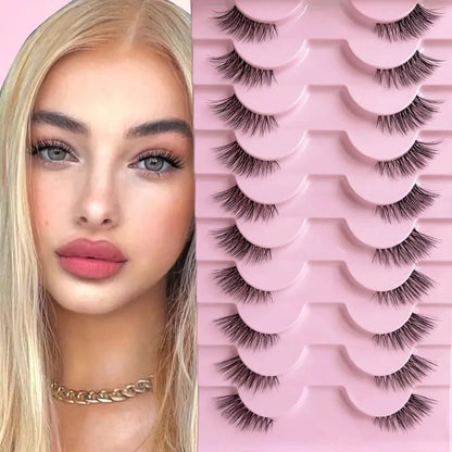 Half eyelashes, natural appearance 10 pairs of thick cat eyelashes 10mm Wispy eyelashes with short false eyelashes Applying masc