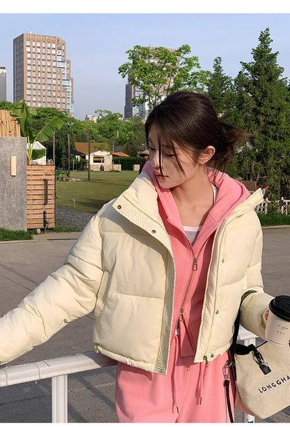 Women Winter Cropped Jacket – Warm Cotton-Padded Puffer Coat