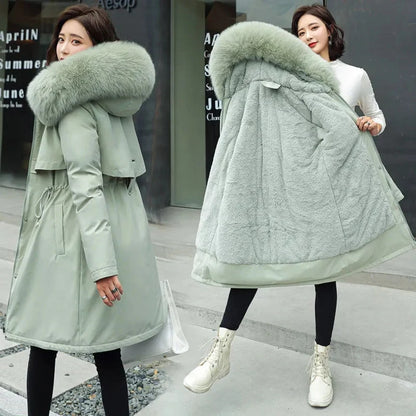 Women Winter Parka – Hooded Fur Collar Thick Warm Long Coat