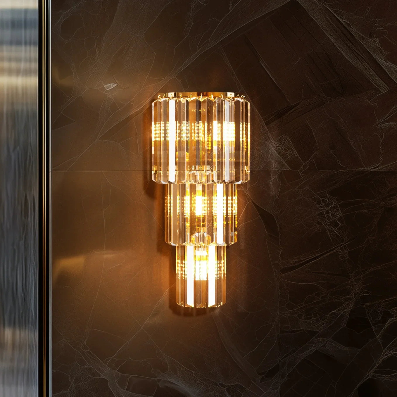LUVODI Modern Crystal Wall Lamp 3-Layer Sconce E14 LED Corn Light Indoor Decor