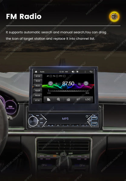 New Carplay Android Auto 1Din 7'' Retractable Universal Car Stereo Radio TouchScreen MP5 Player Intelligent Vehicle System BT FM