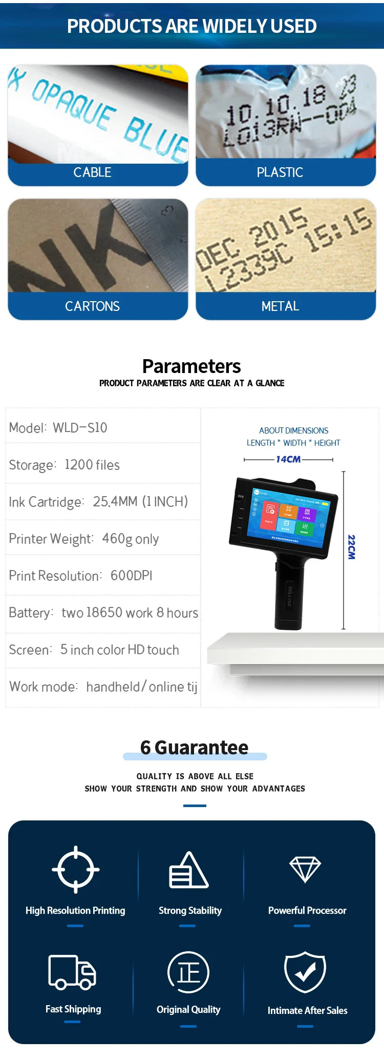 WILLITA 25.4mm Portable Handheld Inkjet Tij Printer Gun For Logo Expiry Date QR Barcode Batch Numbers Label Machine S10