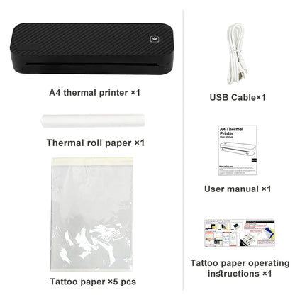 Portable A4 Thermal Printer Document Tattoo Printer Bluetooth Wireless Mini Printer Notes lmage Photo Printing Machine A4 Paper