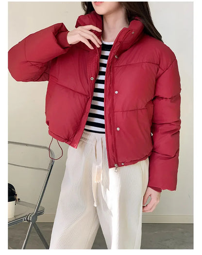 Women Winter Cropped Jacket – Warm Cotton-Padded Puffer Coat