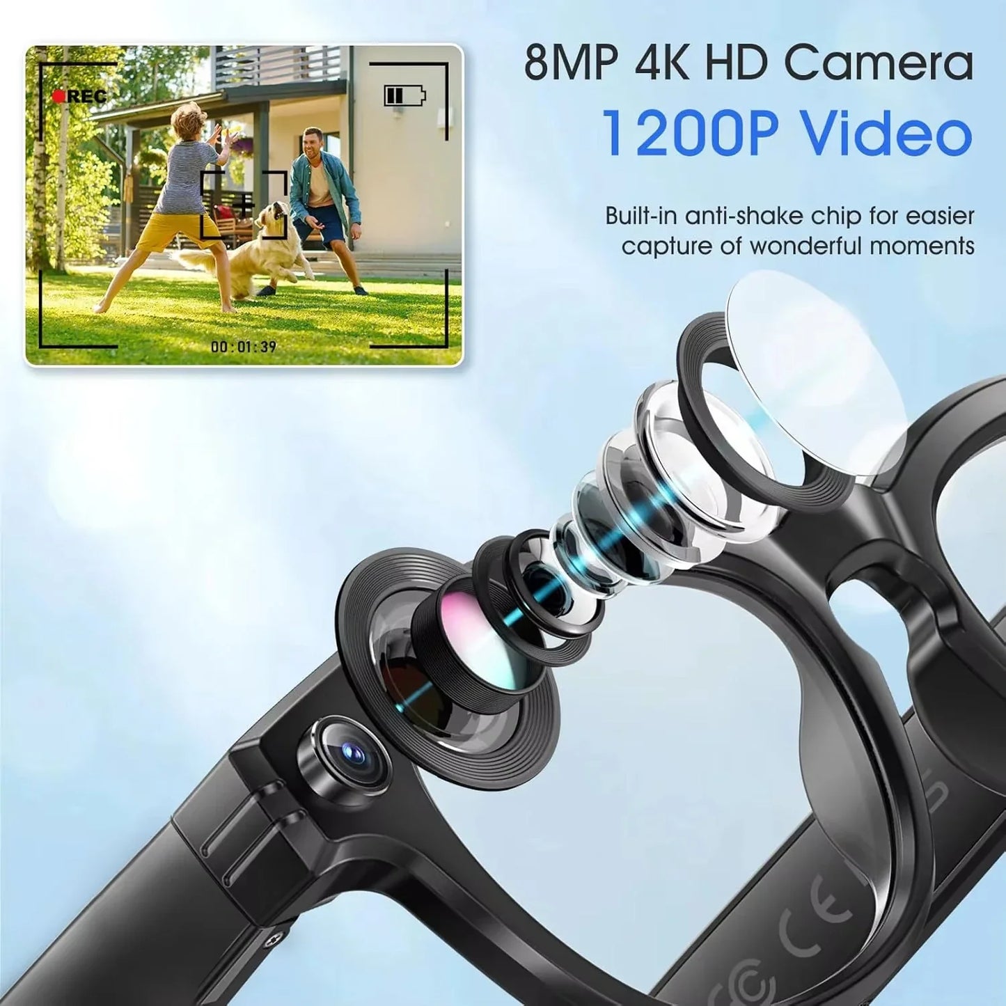 AI Smart Camera Glasses Photo Video Recording Translation Bluetooth Call Sunglasses