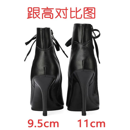 High Quality Customized Brown Latin Dance Shoes Open Toe High Heel Stiletto Boots Slim Heel 11cm Lace Up Dance Boots