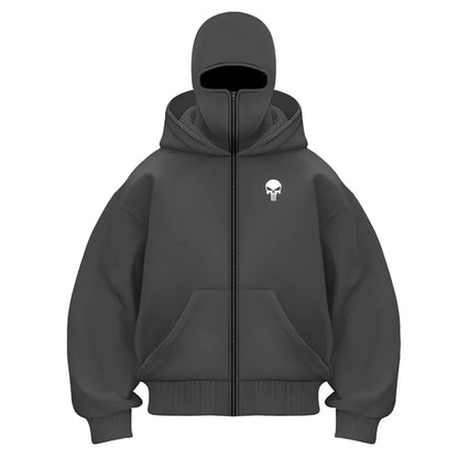 Men's Balaclava Hoodie Half Zip up Double Hooded Fleece Sweatshirt