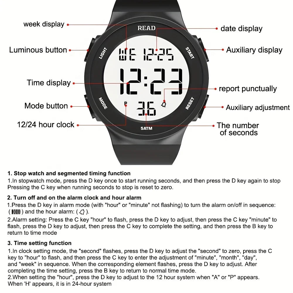 Watches for Women, Fashion Watch With High-Resolution LED Definition Display, Waterproof Multi-Function Electronic Digital Watch