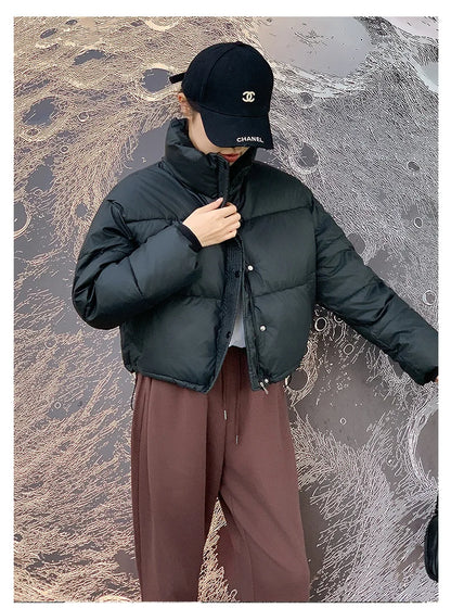 Women Winter Cropped Jacket – Warm Cotton-Padded Puffer Coat
