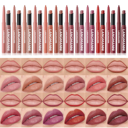 2Pcs/set Matte Soft Mist Slanted Mouth Lipstick + Lip Liner Set Combo Light Matte and Non-Drying Waterproof Non-Stick Lip Set