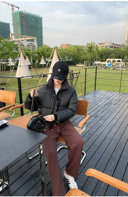 Women Winter Cropped Jacket – Warm Cotton-Padded Puffer Coat