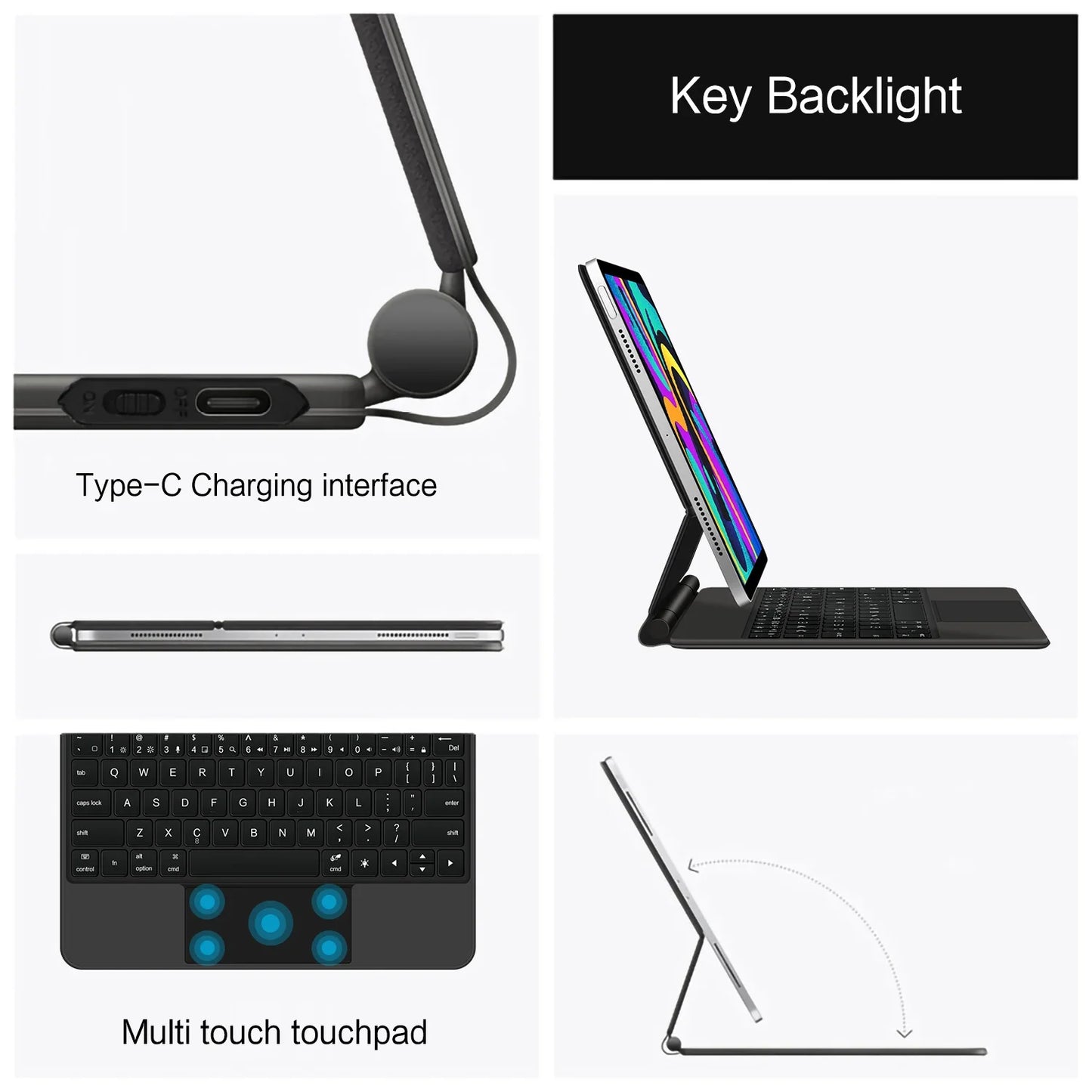 Wireless Keyboard Case for 11 12.9 Tablet Touchpad Magnetic Smart Cover