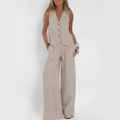 Women Sleeveless Vest – Colorblock Collage Pants Casual Suit