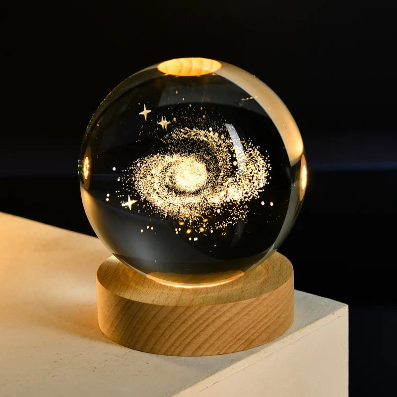 Crystal Ball Night Light USB Laser Engraved LED Lamp Gift for Bedroom Decor