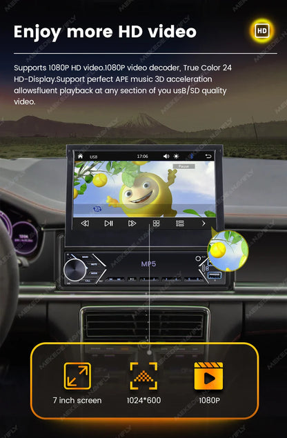 New Carplay Android Auto 1Din 7'' Retractable Universal Car Stereo Radio TouchScreen MP5 Player Intelligent Vehicle System BT FM
