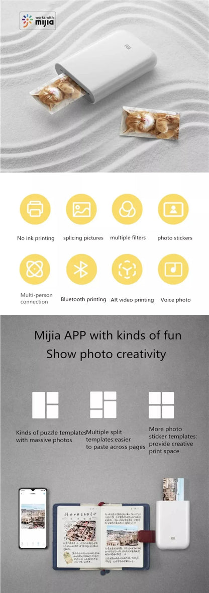 Xiaomi AR Printer 300dpi Portable Photo Mini Pocket With DIY Share 500mAh Picture Printer Pocket Printer Work With Mihome APP