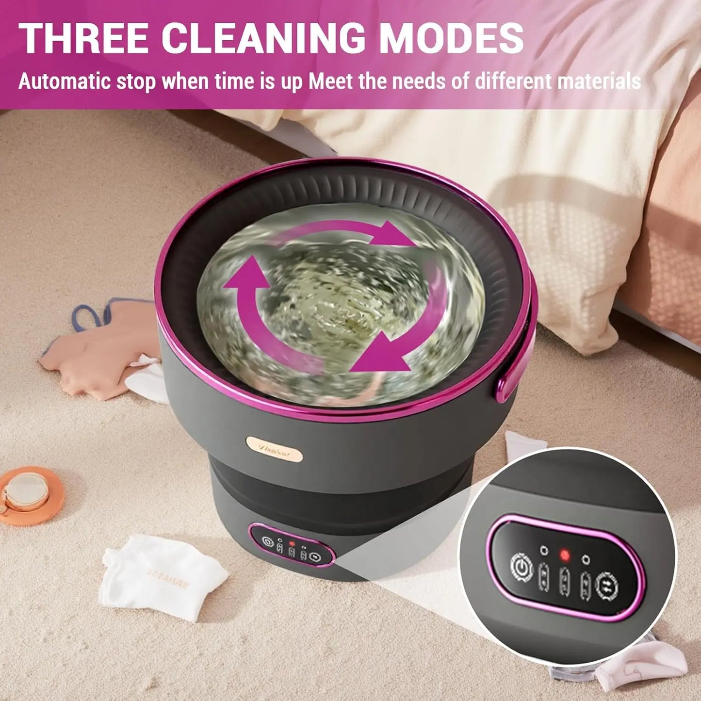 Portable 13L Mini Washing Machine Foldable with Spin Basket 4 Modes for Baby Clothes