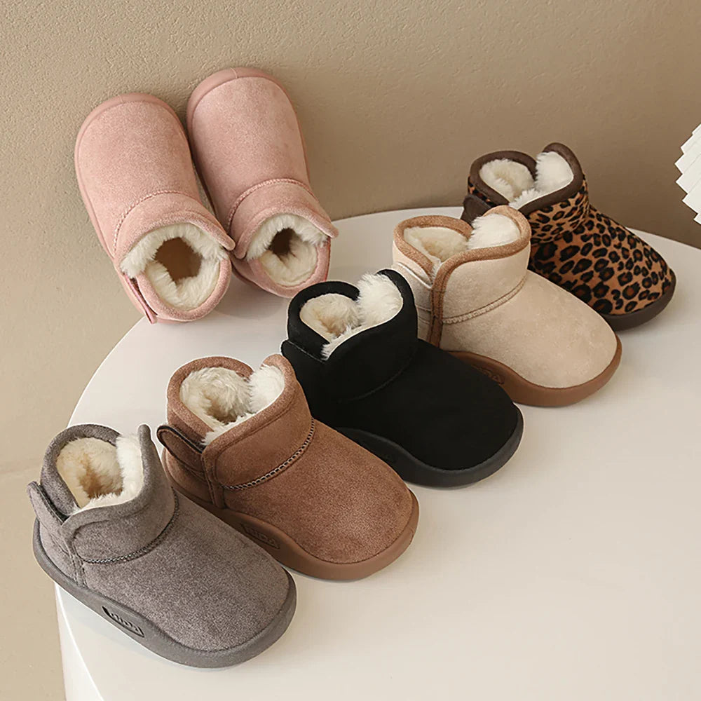 Winter Snow Boots For Children PU Leather Waterproof Kid's Plush Boots Thick Warm Cotton Shoes For Kids Boy's Girl's Warm Boots
