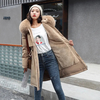 Women Winter Parka – Hooded Fur Collar Thick Warm Long Coat