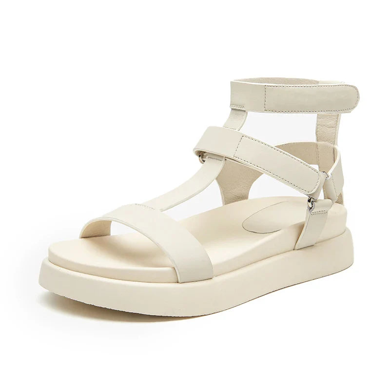 BeauToday Summer Gladiator Sandals Women Calfskin Leather Open Toe T-bar Strap Hook & Loop  Summer Ladies Shoes Handmade 07130
