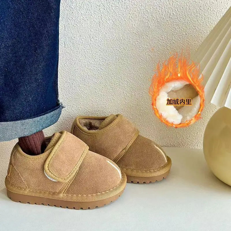 Children's Winter Snow Boots New 2025 Faux Suede Warm Plush Cotton Shoes Boys Fashion Anti-slip Rubber Sole Girls Ankle Boots